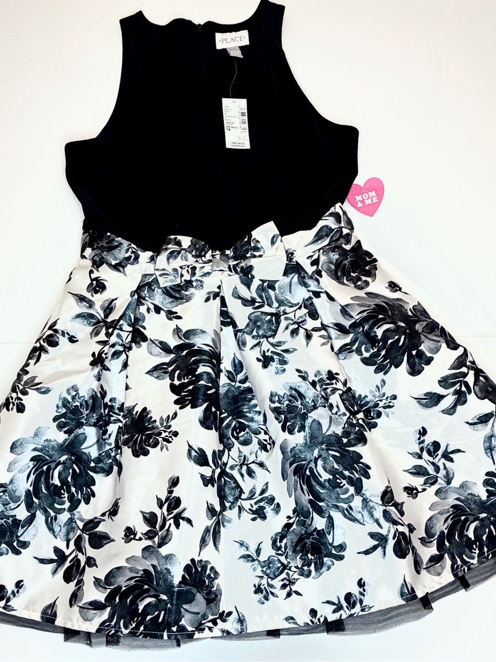 The Children's Place Girls Black & White Floral Fit-and-Flare Dress size 14